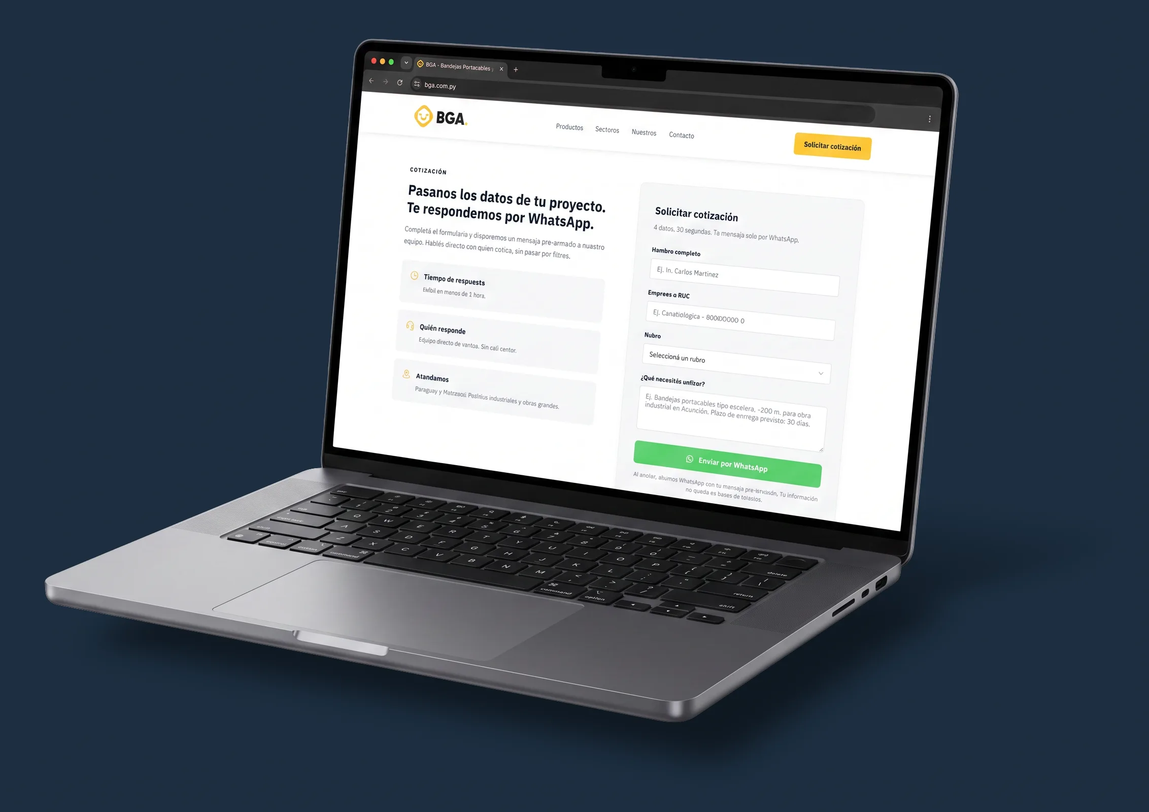 Seção de cotação do site da BGA aberta em um notebook